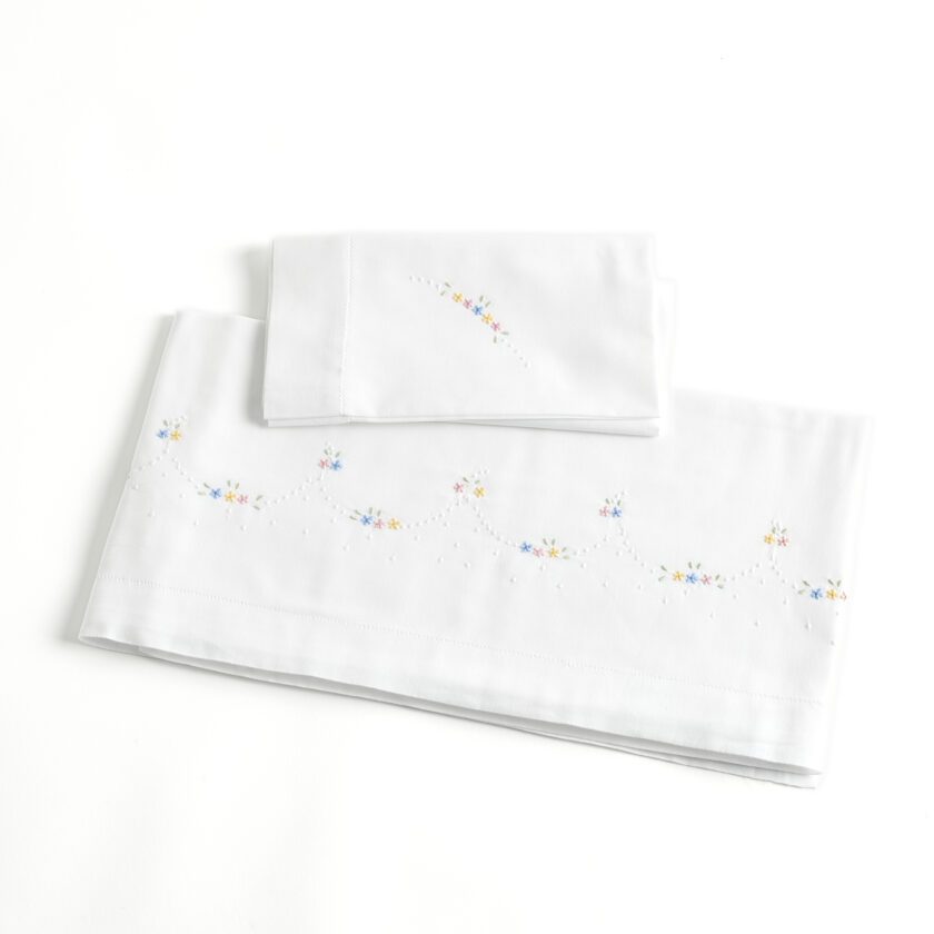 Lençol Flores Multicolor bordado à mão