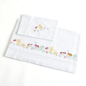 Lençol Pássaros bordados para bebé