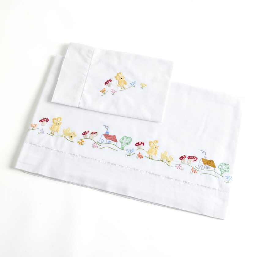 Lençol Pássaros bordados para bebé