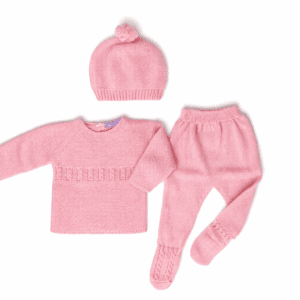 Camisola Calça e Gorro Infante em Malha Rosa