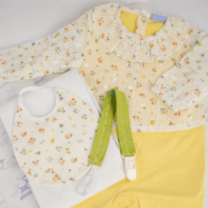 Babygrow Túnica, babete fralda e prende chucha