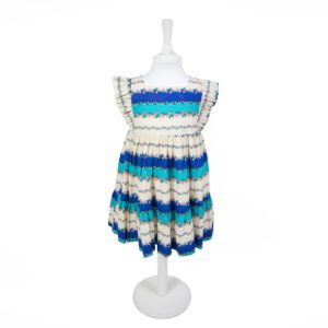 Vestido de Menina Barrinhas Azul com Flores